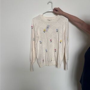Cream Floral Knit Sweater